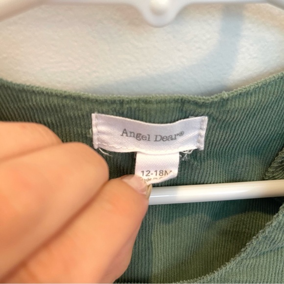 Angel Dear Baby Green Corduroy Pinafore Dress Floral Peter Pan Onesie Bloomer - Picture 12 of 15
